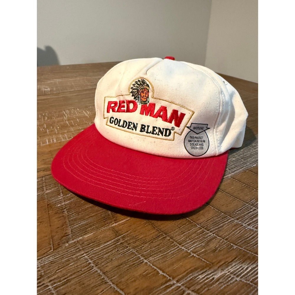 Vintage Red Man Golden Blend Tobacco Snapback Hat Cream Red Two Tone Cap